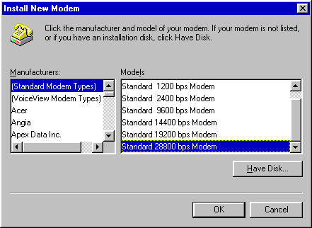 Setting up a Modem